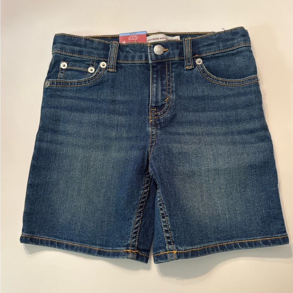 Levi’s Girls Denim Shorts Girlfriend Midi Size S 6/6X Stretch Mid Rise NWT